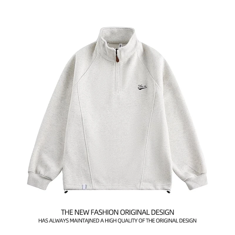 美式重磅半拉链立领卫衣情侣装新款宽松长袖运动百搭加绒加厚外套