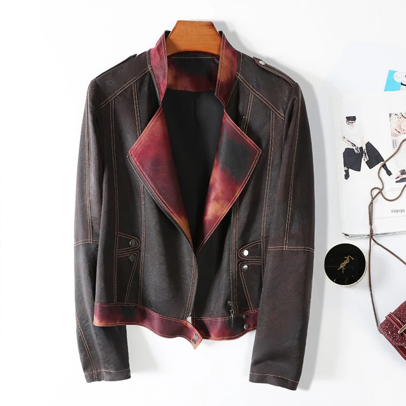 100%桑蚕丝机车服复古真丝短外套长袖香云纱撞色百搭上衣女外套