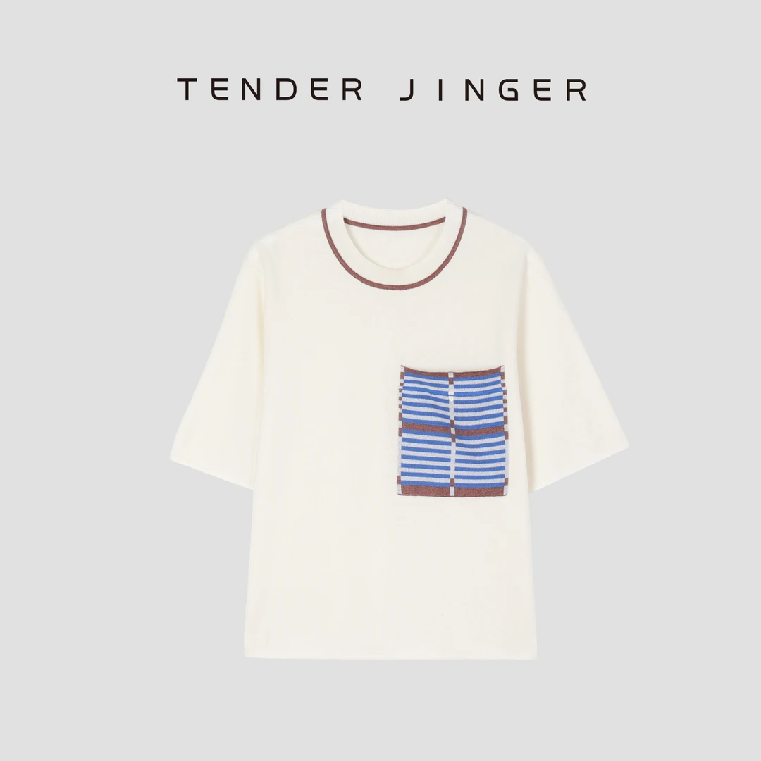 Tender Jinger【专柜】圆领套头口袋羊毛针织短袖T51BBS80299