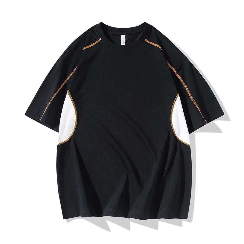 设计感拼接撞色短袖美式青少年棉质舒适柔软透气冰感速干男士T恤t