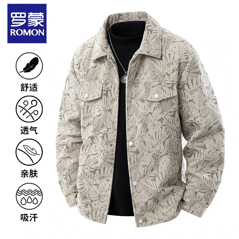 Romon/罗蒙男士外套2025年春季大码宽松外套胖子防风时尚夹克上衣