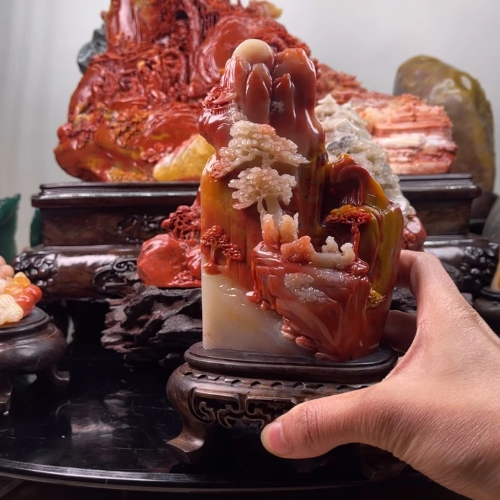 寿山石可***求齐聚兰山摆件