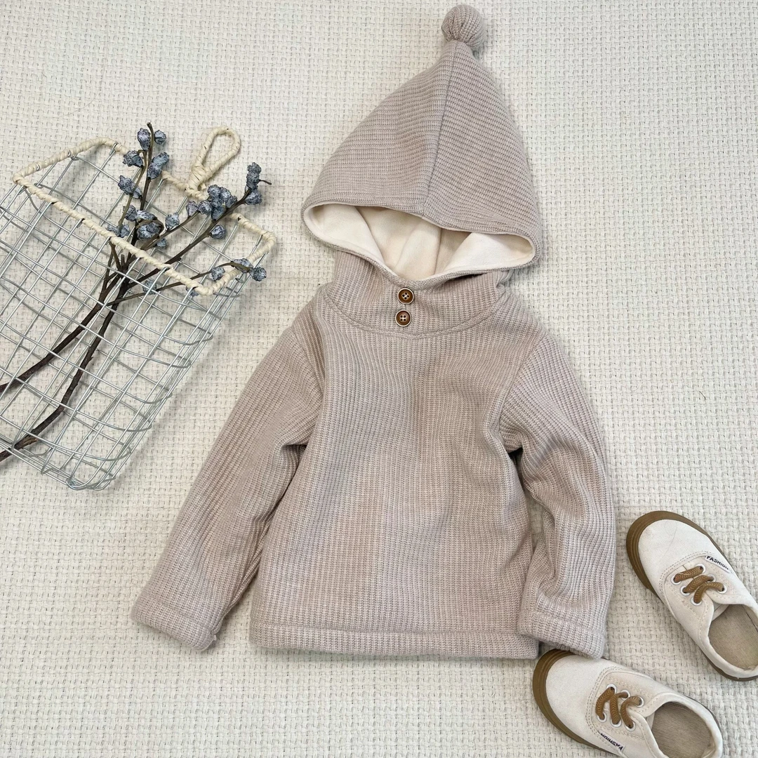 针织衫毛衣双层加绒休闲韩版休闲风小童秋冬厚款连帽男女童