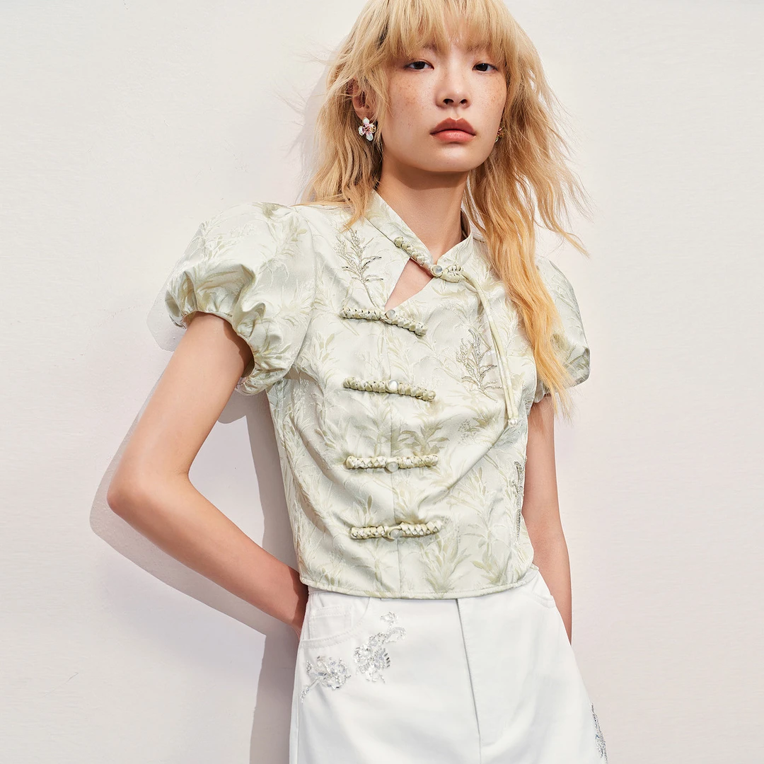 MAXRIENY清冷新中式收腰上衣雪纺衫高级气质感女装