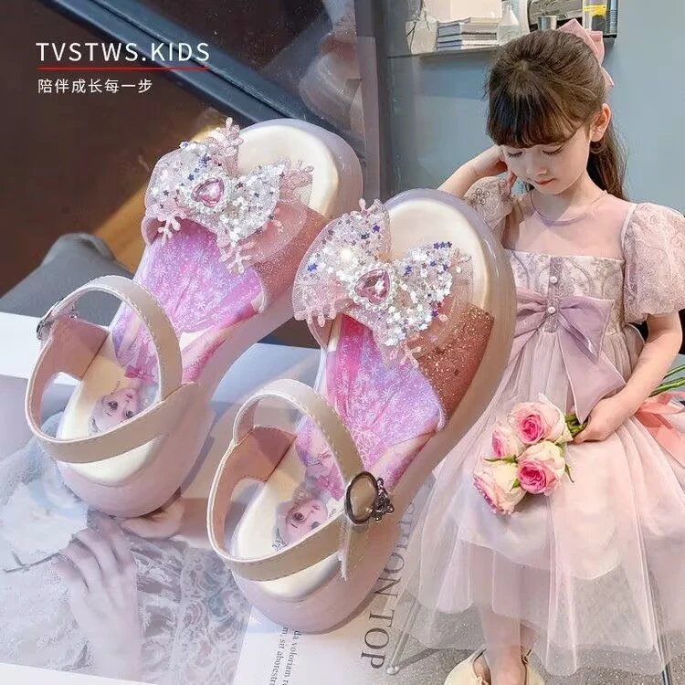 女童凉鞋2025新款爱莎公主中大童洋气小女孩夏款果冻软底儿童鞋子