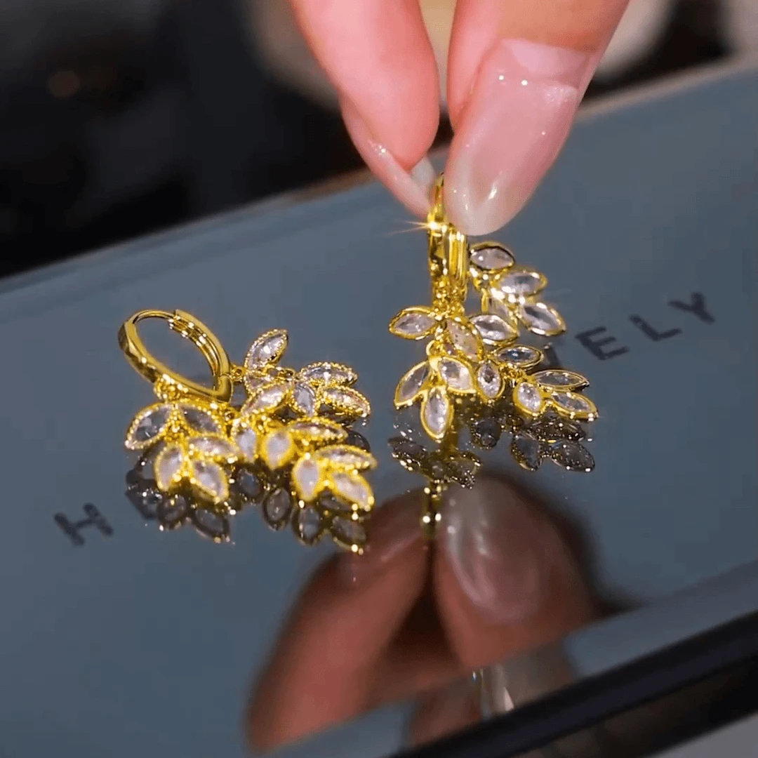 铜合金锆石耳饰 轻奢麦穗锆石流苏耳扣百搭耳环气质时尚耳饰