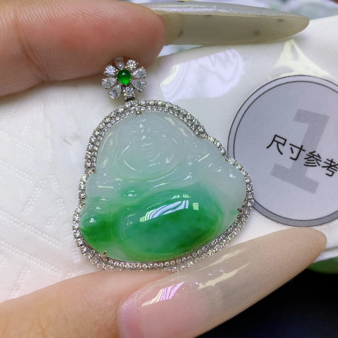 翡翠18K金镶嵌颈饰天然缅甸翡翠a货百元以上9元证书费自理