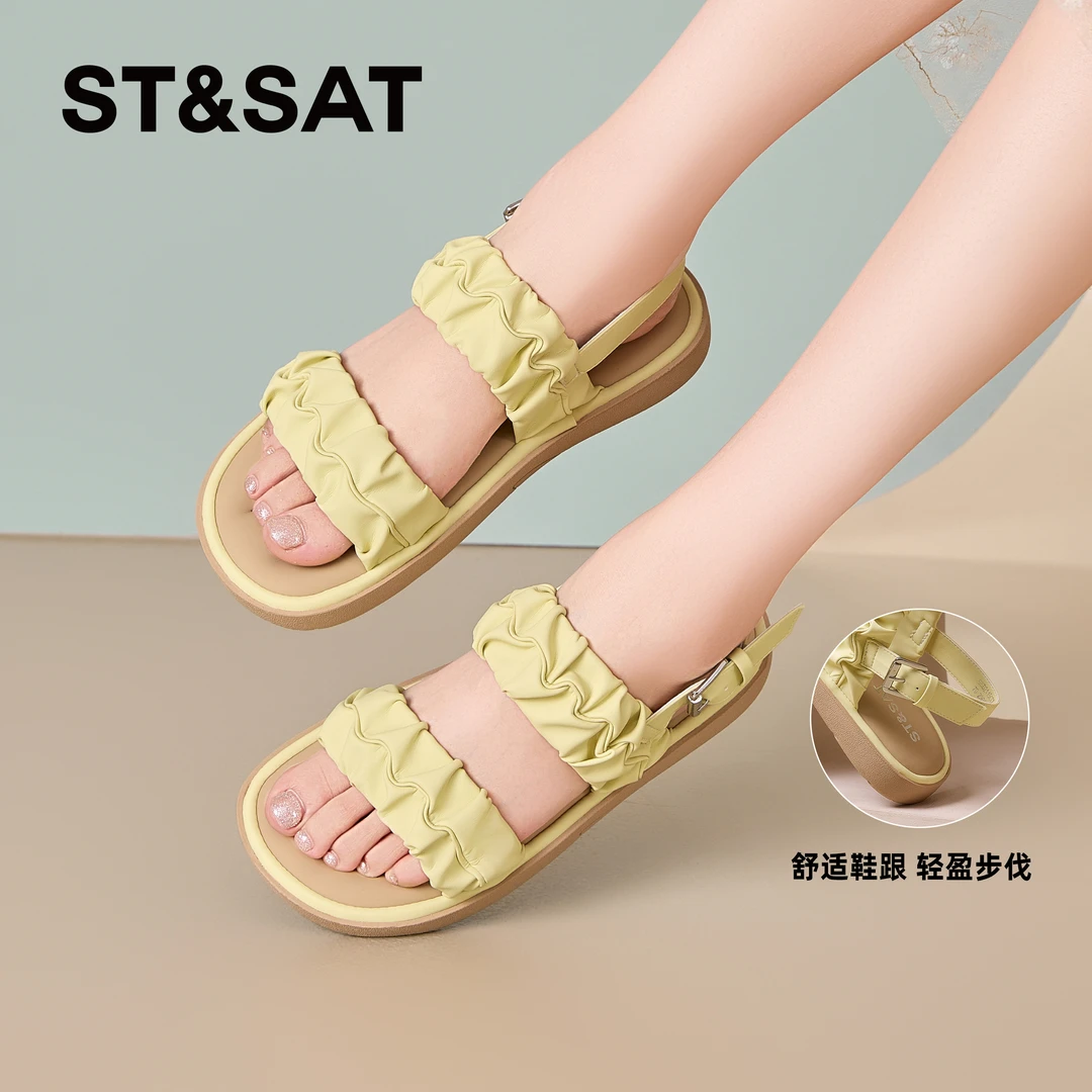 星期六女鞋夏季新款少女风耐磨柔软平底时尚凉鞋舒适百搭质感休闲