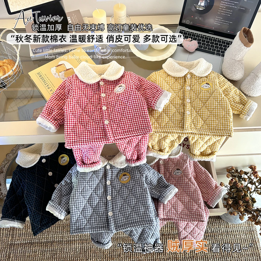 新款儿童三层夹棉卡通家居服韩版冬款男女童睡衣宝宝保暖套装