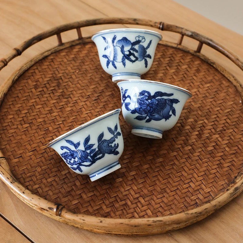 景德镇青花杯瓷包银杯足银999主人茶杯茶盏单杯90ml