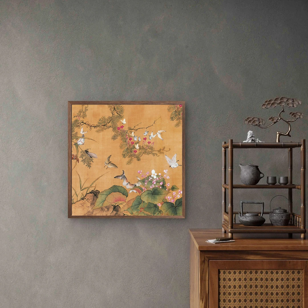 214-50*50宋代美学百蝶图客厅装饰画沙发背景墙挂画