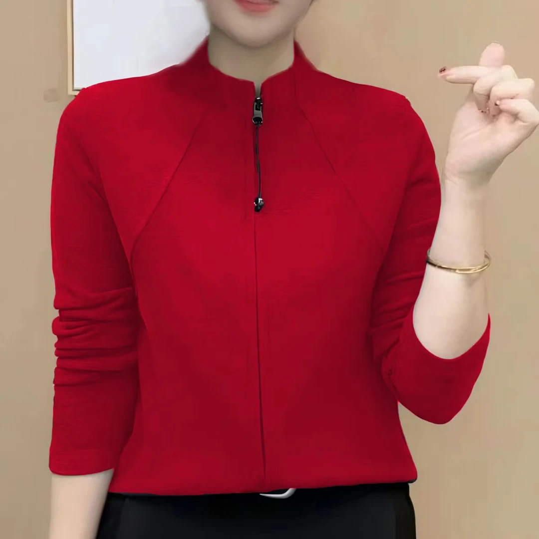 红红火火过年新款洋气纯色拉链开衫精品双面德绒气质显瘦百搭上衣