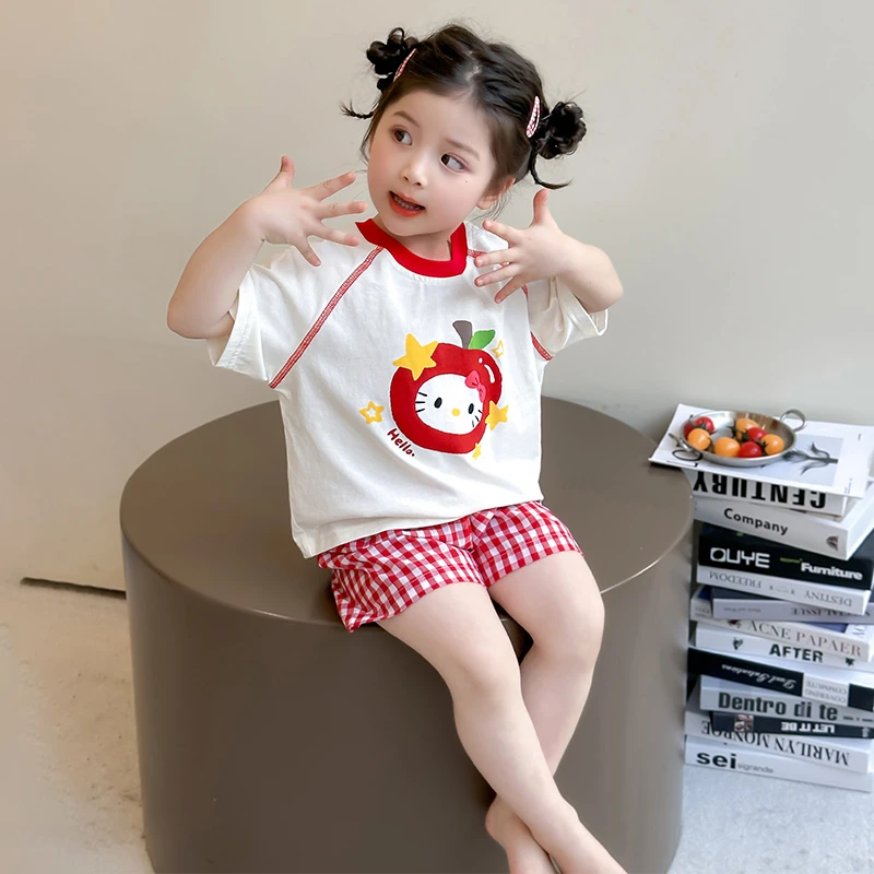 A类纯棉儿童睡衣女童夏季薄款女孩宝宝短袖短裤家居服夏款空调服1