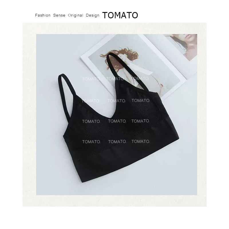 【TomaTo】夏季百搭无缝美背内衣短款修身吊带背心打底C25BX0418