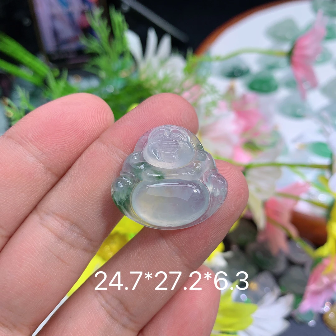 缅甸天然翡翠冰种飘花佛公吊坠夏气质雕刻精美礼物百搭妈妈轻奢