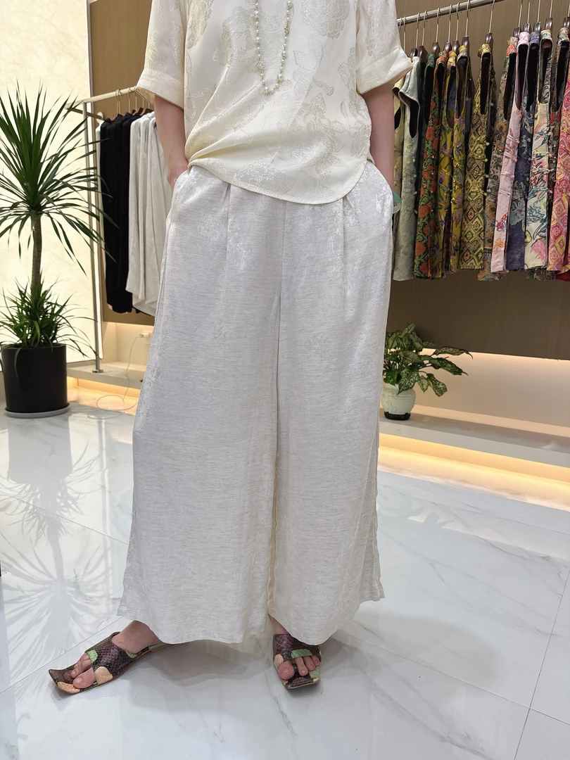 新中式夏季长裤阔腿裤女装百搭设计师休闲裤轻职风白色时尚国风