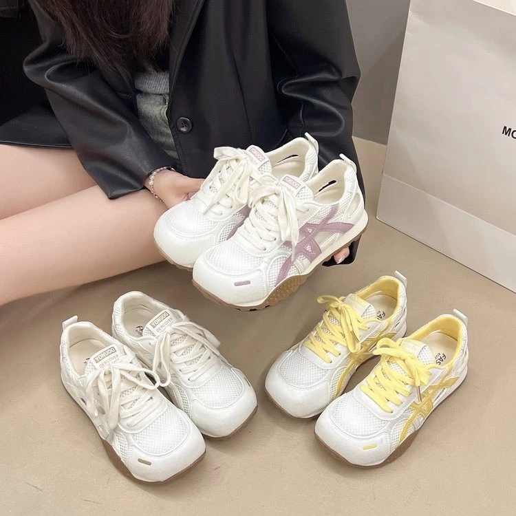 丑萌透网小白鞋女德训2025夏季新款chic小众设计薄款阿甘运动板鞋
