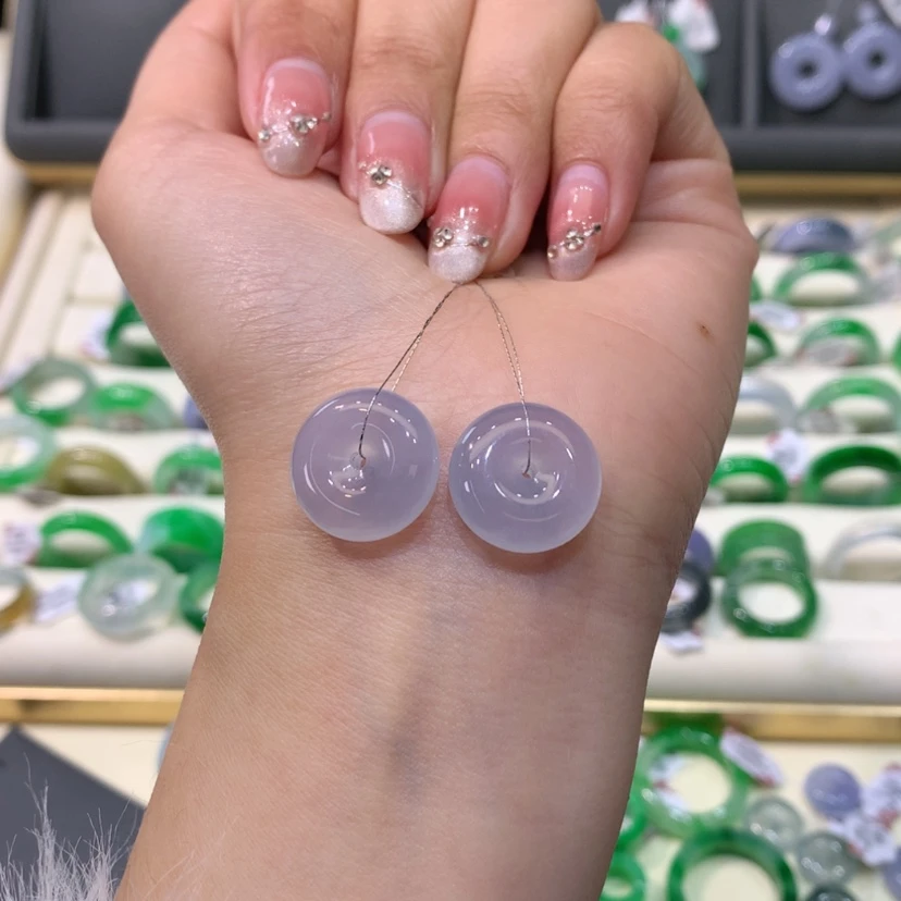 【闪购商品】翡翠戒指未镶嵌一对满冰紫平安扣