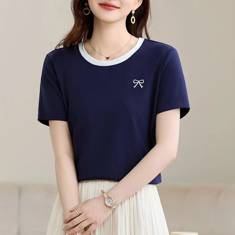 2025新款夏深呼吸哥弟圆领女T恤小众短袖正肩时尚减龄宽松上衣女