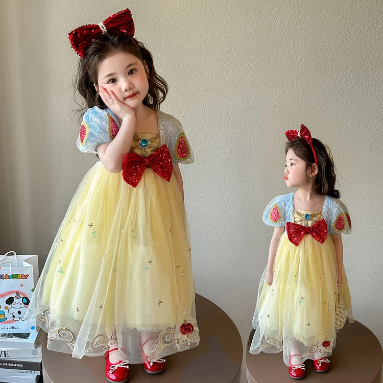 女童白雪公主纱裙儿童公主裙蓬蓬裙女孩连衣裙洋气2025夏季新款