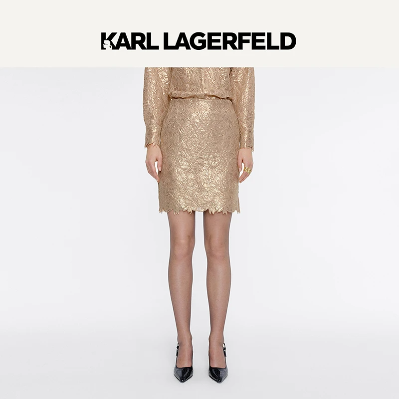 KARL LAGERFELD卡尔拉格斐2025春季蕾丝烫金半裙老佛爷M21L1232