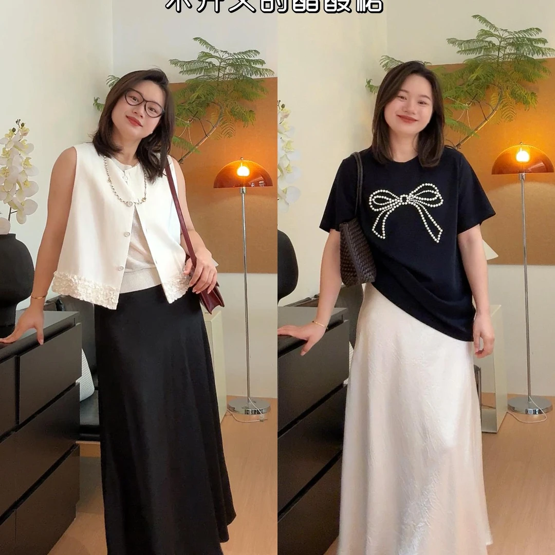 张小某梨形显瘦定制 夏季100醋酸凉感垂顺微褶皱肌理半裙Q1757