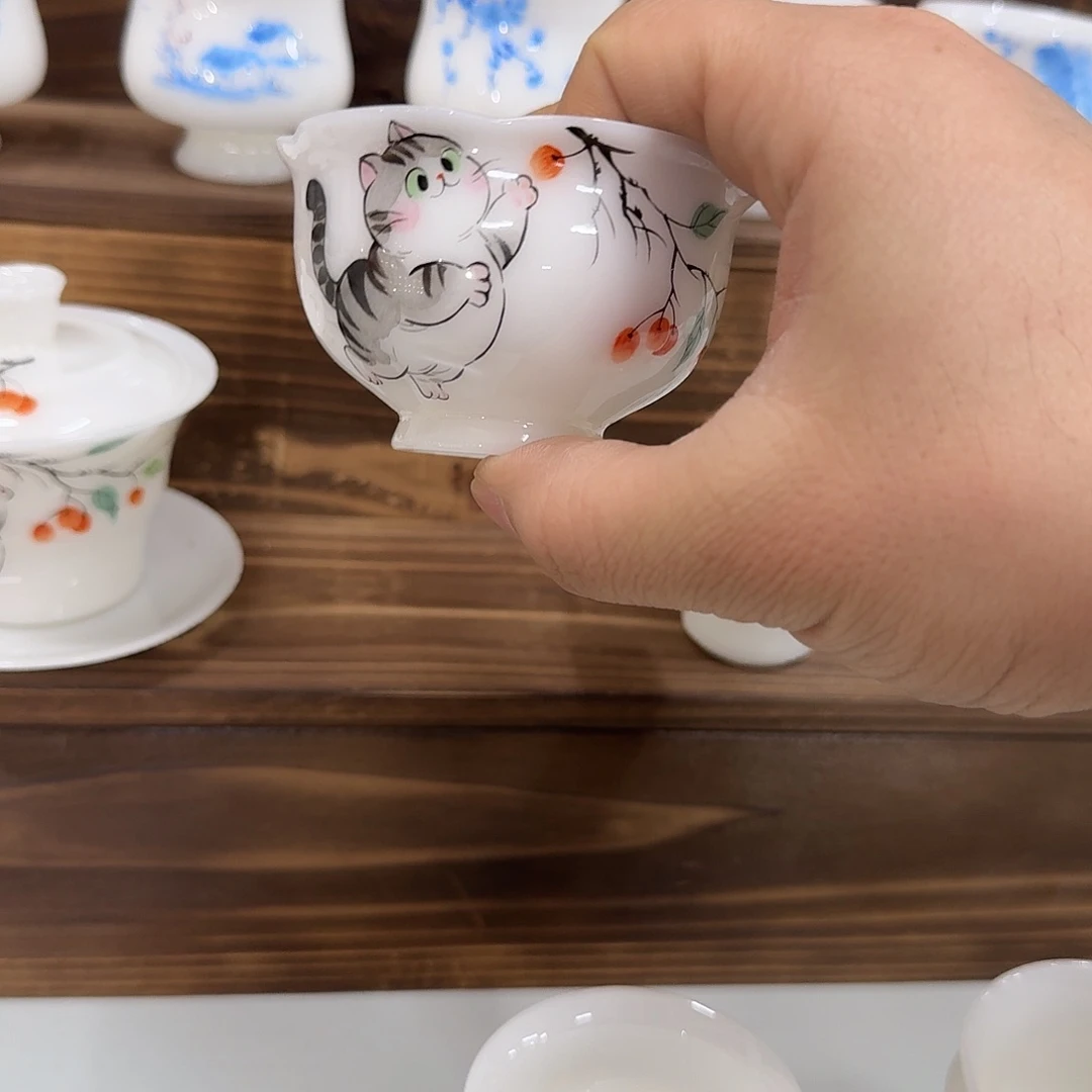 陶摆件璞玉手绘猫一个主人杯