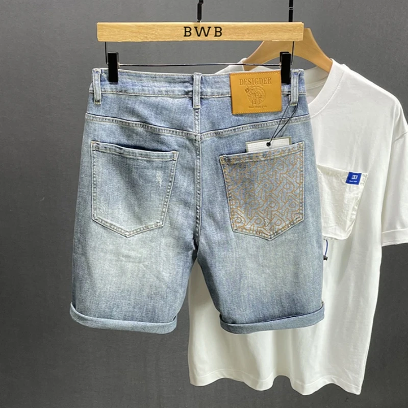 美式高街复古牛仔短裤男夏季薄款宽松直筒五分裤潮流休闲百搭中裤