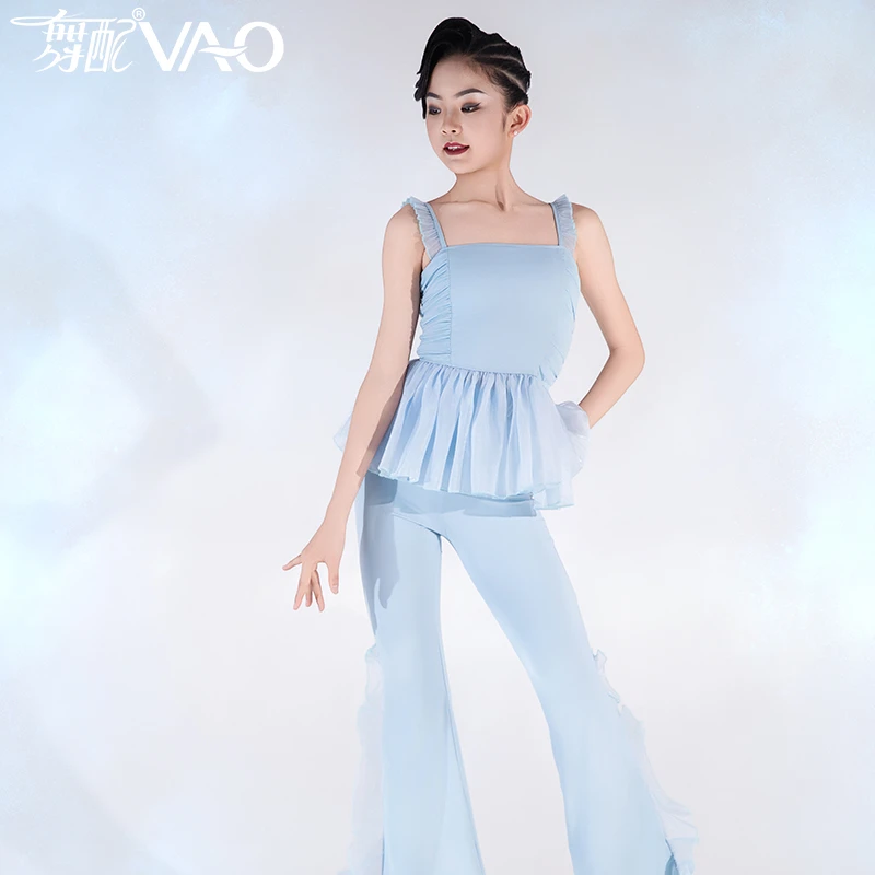 VL51342-2025夏季新款VAO舞配舞服蓝色裤子摩登服拉丁舞练功服女