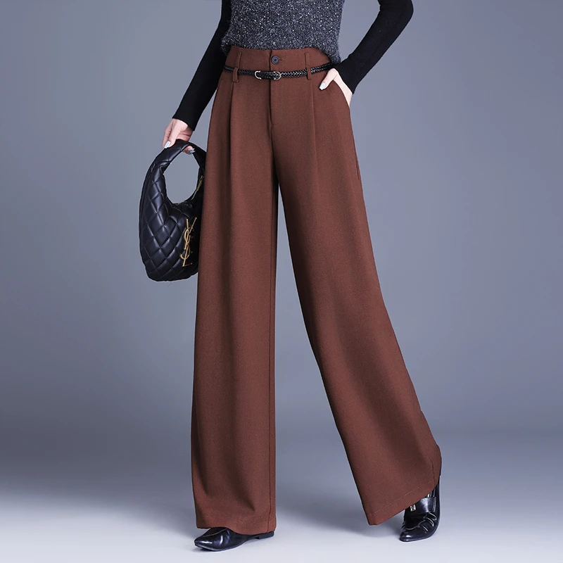 正品高端羊毛呢阔腿裤女秋冬2025新款气质慵懒风拖地裤休闲宽腿裤