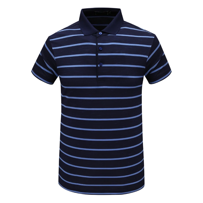 Y1433路易男式夏季短袖T恤 蚕丝翻领套头休闲商务上衣 深蓝色