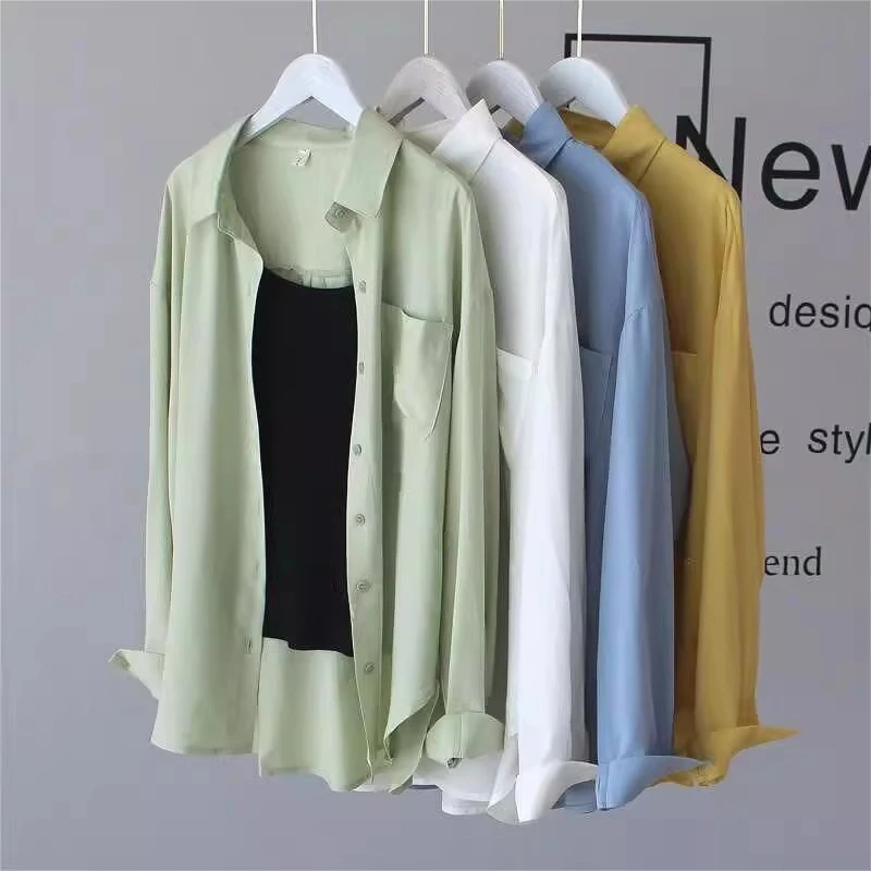 春夏薄款防晒衬衣垂感衬衫中长款透气衬衫女2025新款爆款洋气