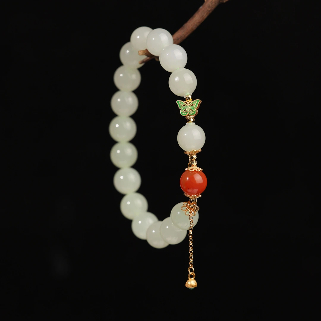 【玉福珠宝】s925银和田玉晴水南红手串-S3515-冰