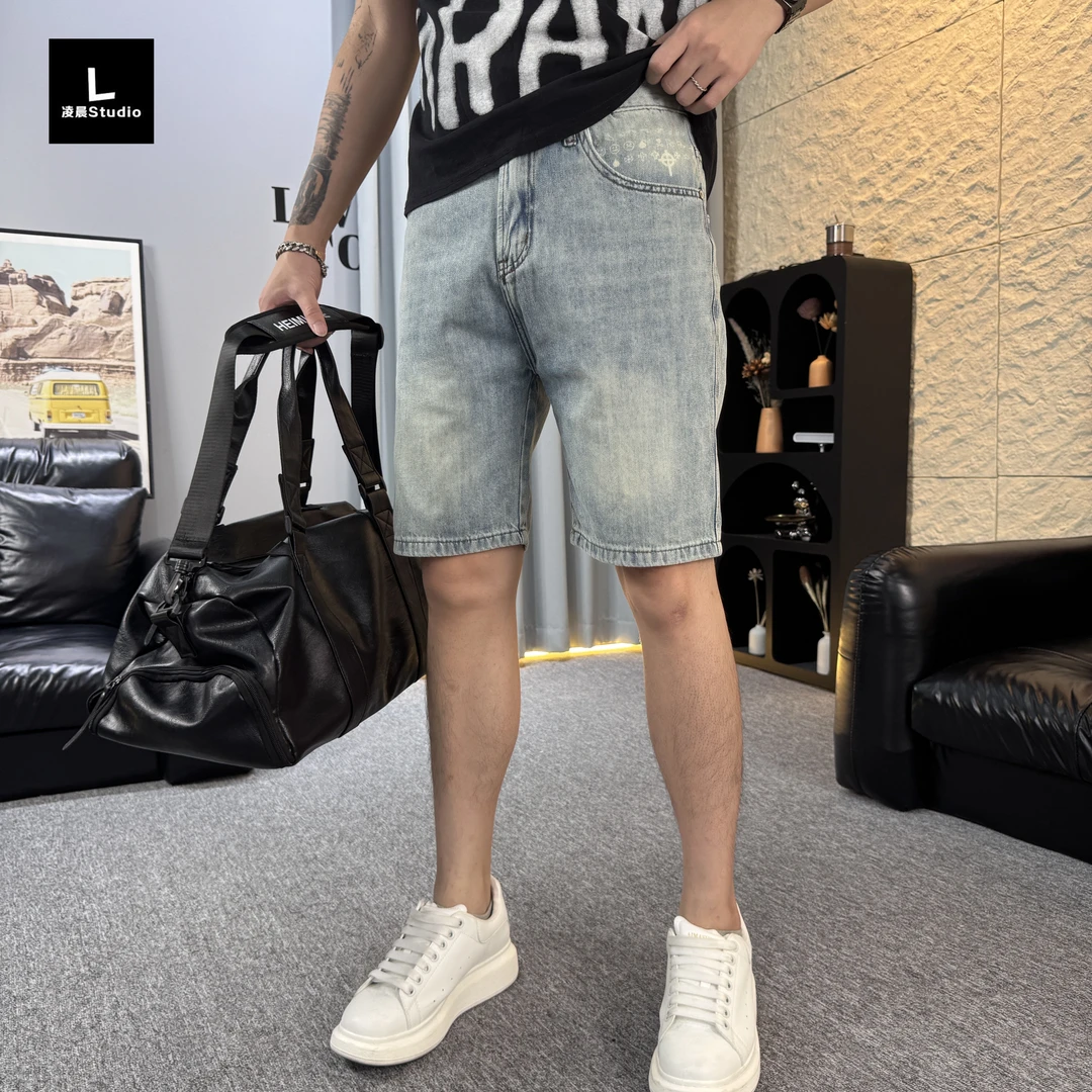 男士短裤韩版薄款水洗潮流直筒裤时尚透气凉感夏季青年牛仔短裤男