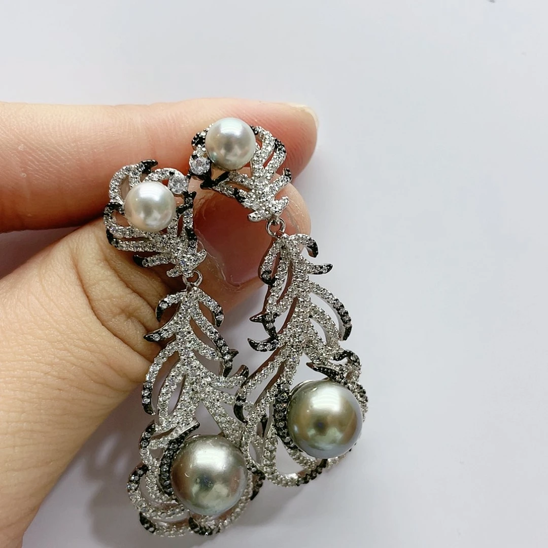 海水珍珠耳饰银S925镶嵌