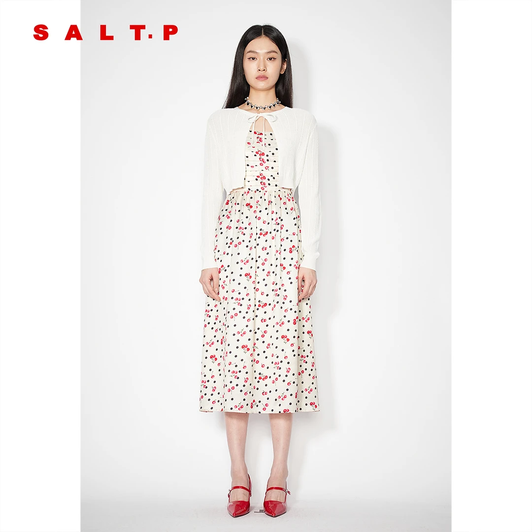 SALT.P可颜米白肌理感绑带短款坑条针织开衫女2025夏季新款