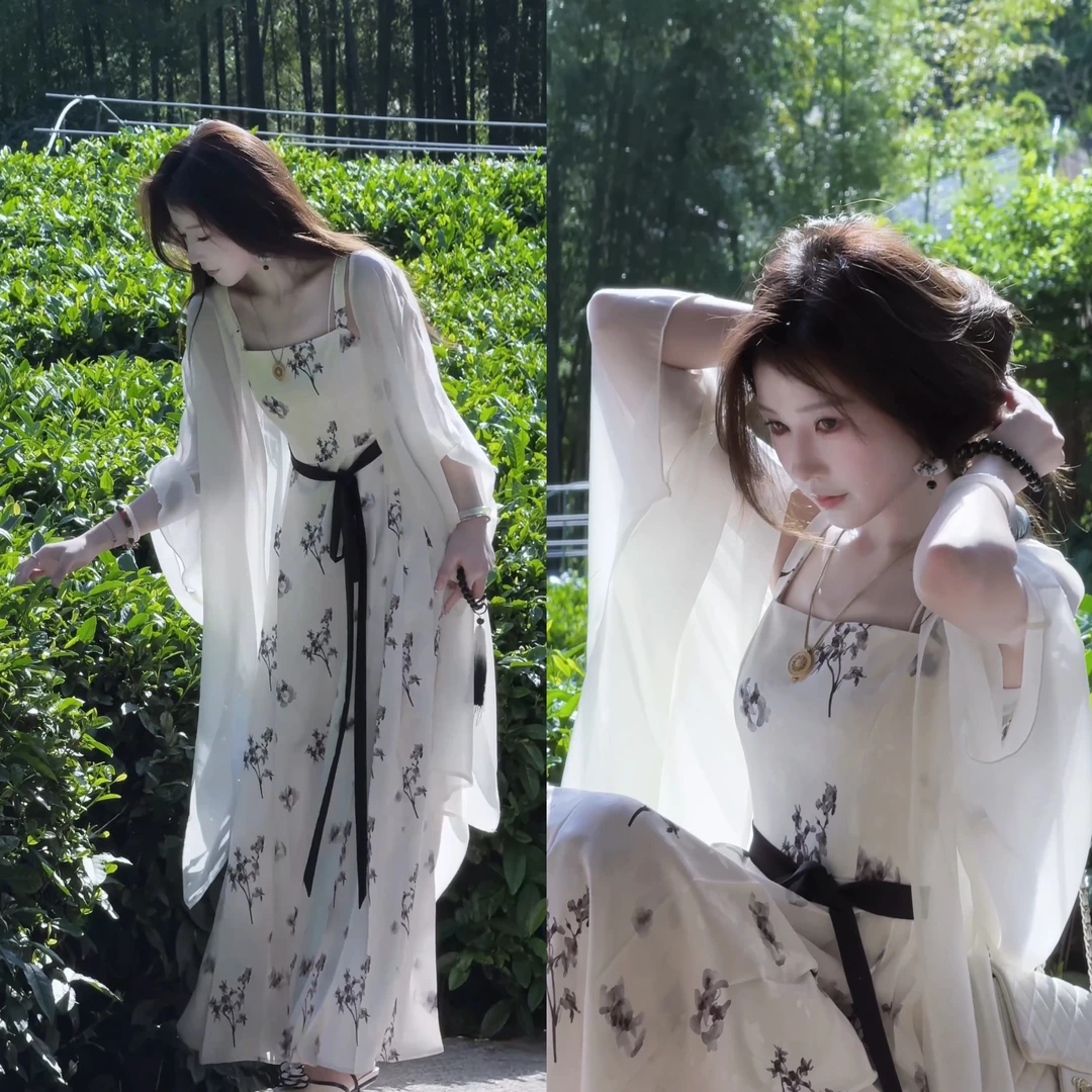 【婷婷】《折腰•水墨画》国风晕染黑白吊带连衣裙 TTZ2SX521【Q】