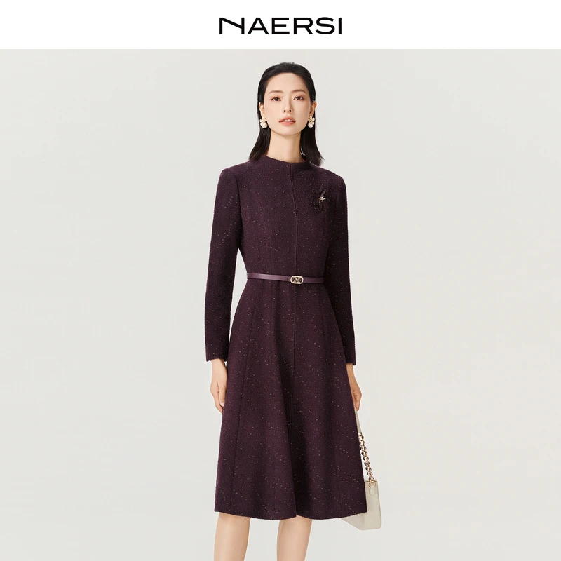 娜尔思商城同款优雅羊毛连衣裙(配腰带、胸花)NF10995A6