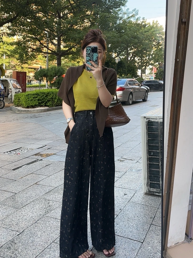 大顾家【Kt】时尚洋气小个子定制牛仔阔腿裤