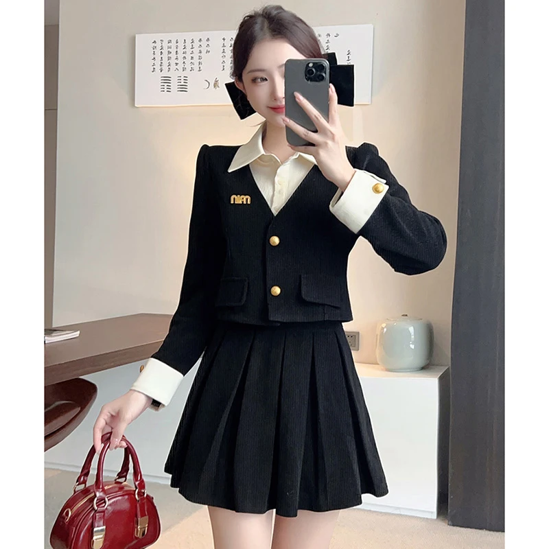 【两件套】韩系高级感学院风套装气质通勤外套短裙子女2736