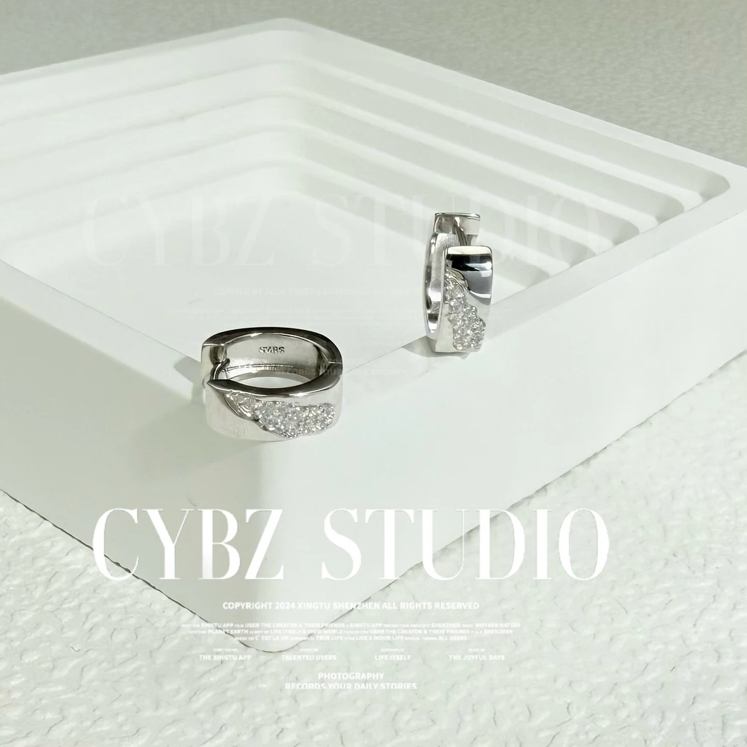 925银合成锆石耳饰 纯银《银河》镶锆耳圈轻奢质感高级气质复古精致