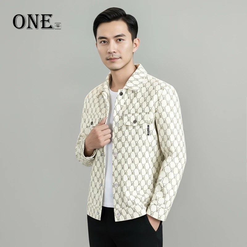 春秋新款时尚男士休闲夹克潮流百搭修身春秋外套男中青年翻领上衣