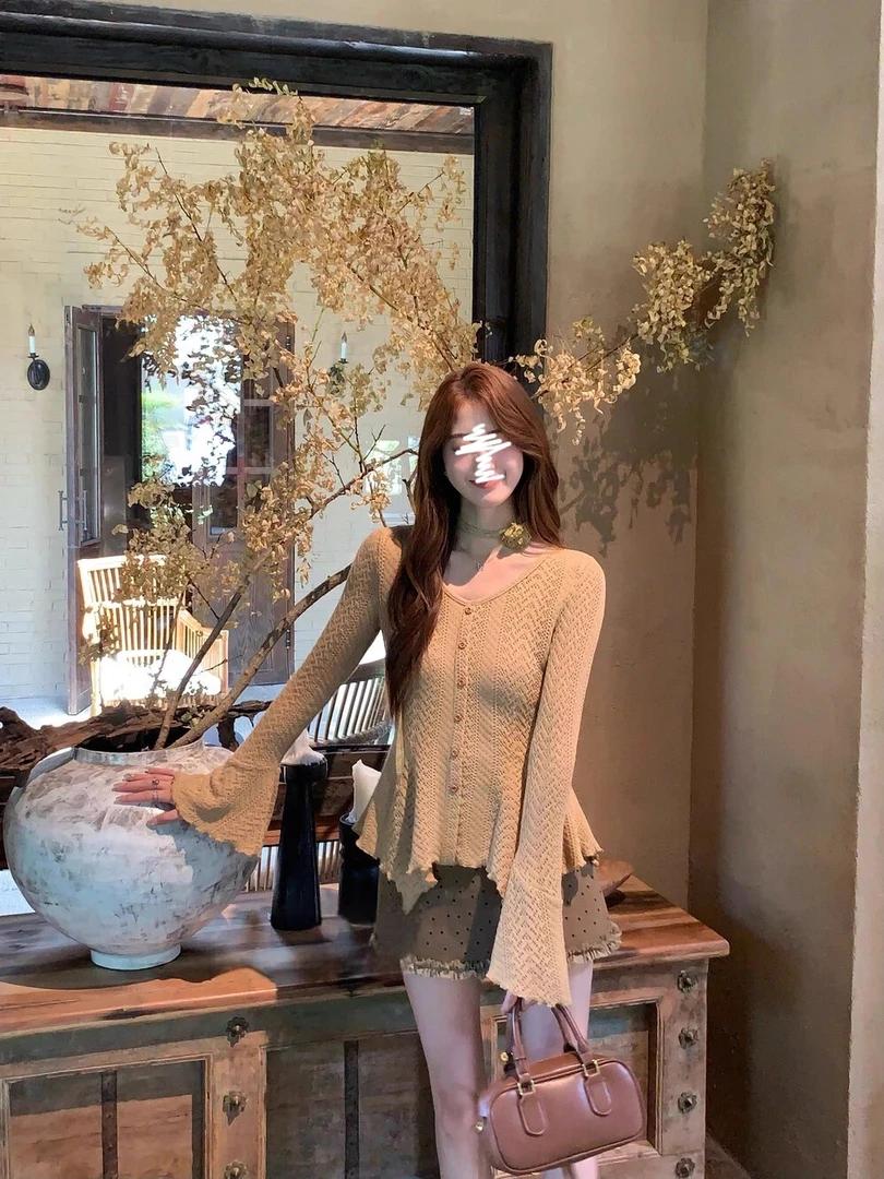 法式温柔风早秋穿搭套装气质不规则针织衫女波点半身裙两件套8016