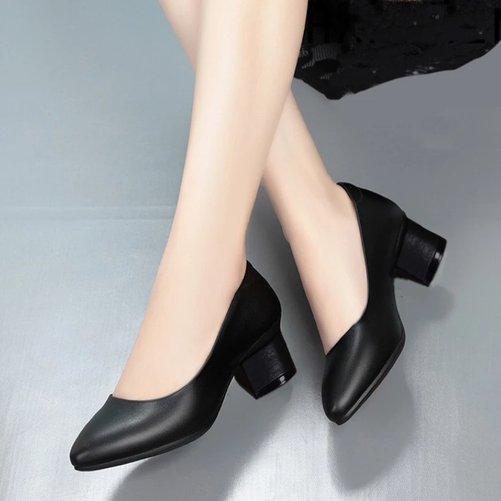 H0435软底久站不累工作鞋女黑色皮鞋工装职业面试正装单鞋女鞋
