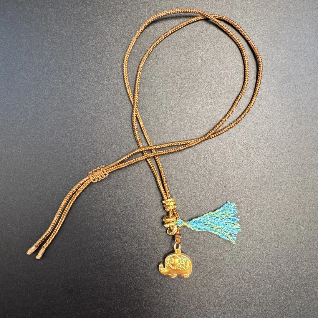 足金999黄金 古法珐琅彩象神盘缠吊坠