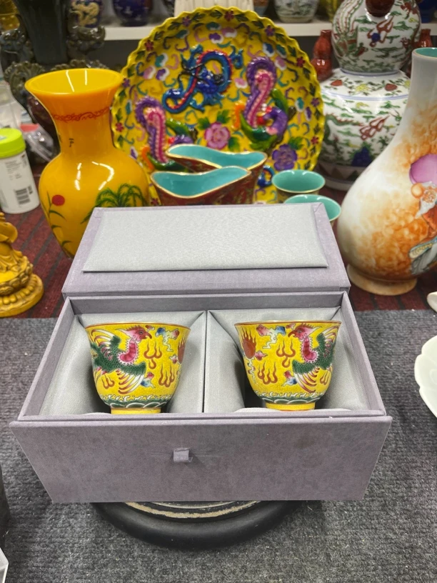 珐琅彩双凤压手杯茶杯主人杯