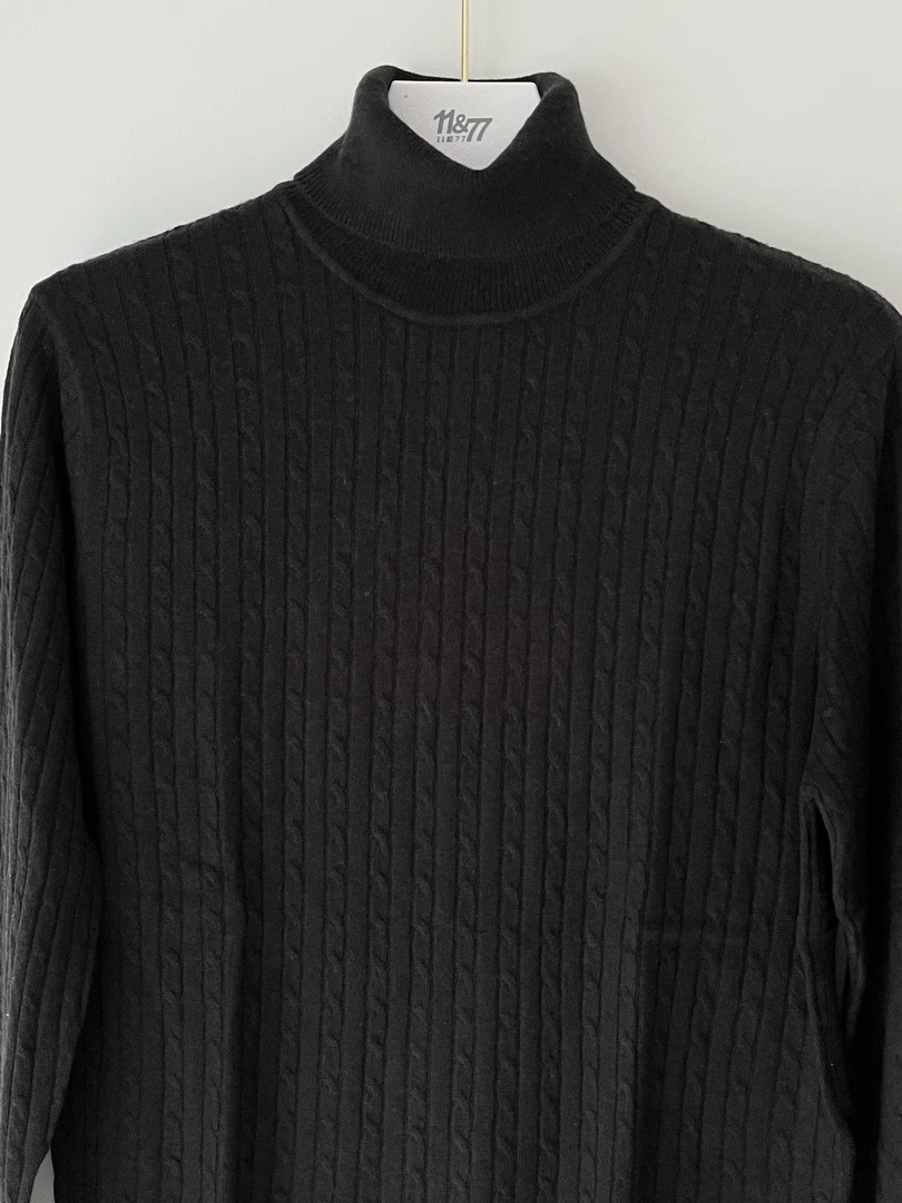 60 高领两穿羊毛衫 扭纹提花男士绵羊毛上衣