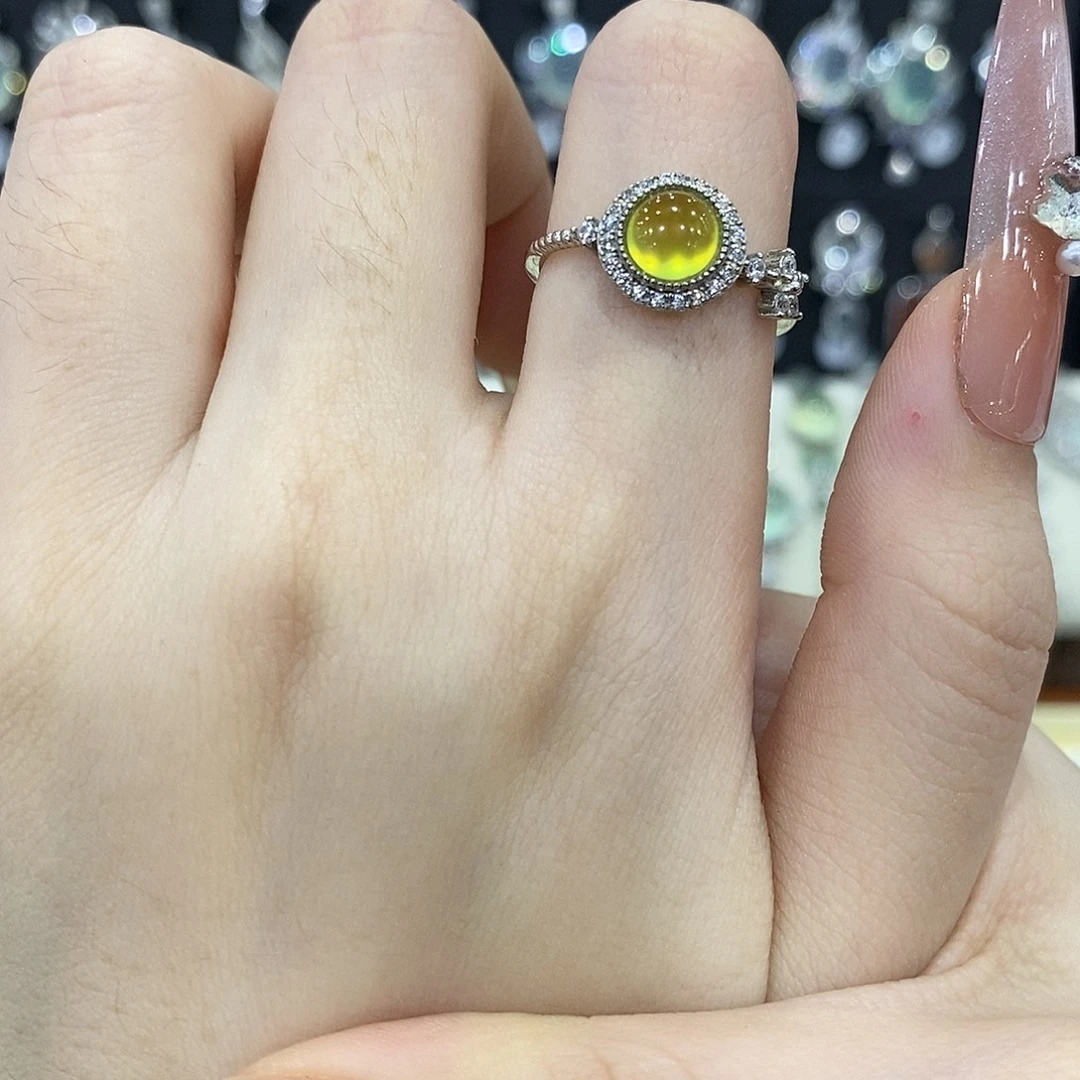 蛇纹石玉银S925镶嵌戒指