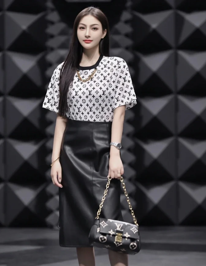 99新 LouisVuitton/路易威登  qq一九零 棉 满印老花链条T恤 M码