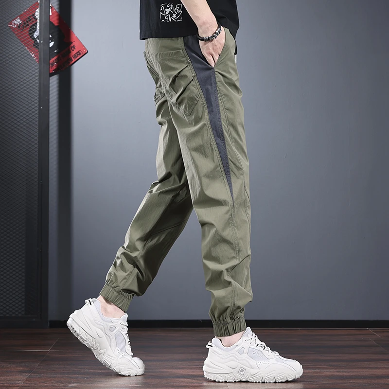 男士拼接束脚裤2025夏季新款街头风潮流运动休闲裤轻薄凉感速干裤